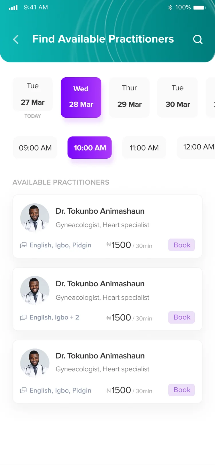Book a doctor screen