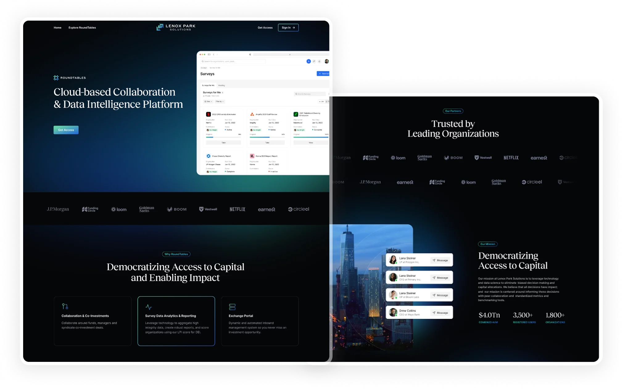 Marketing site screen