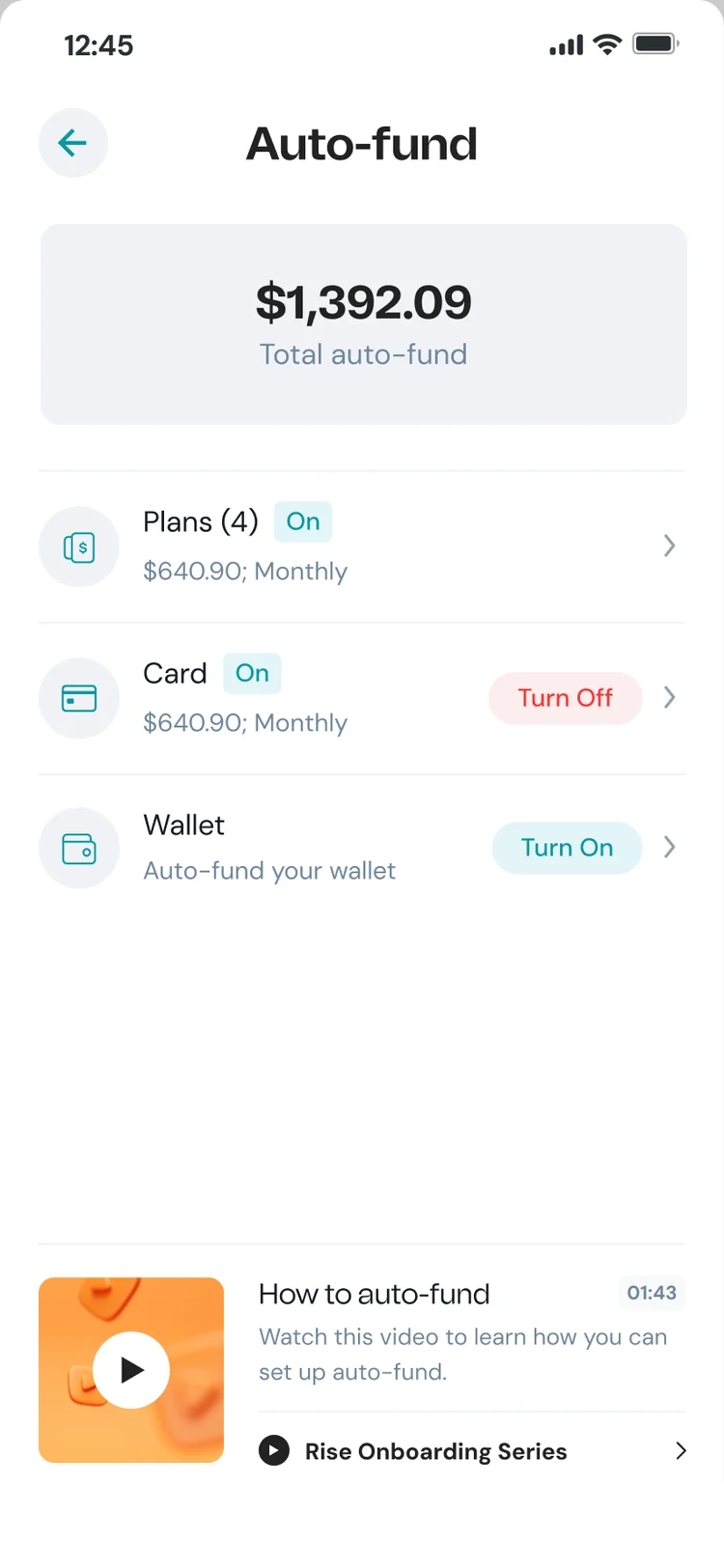 Auto-fund screen