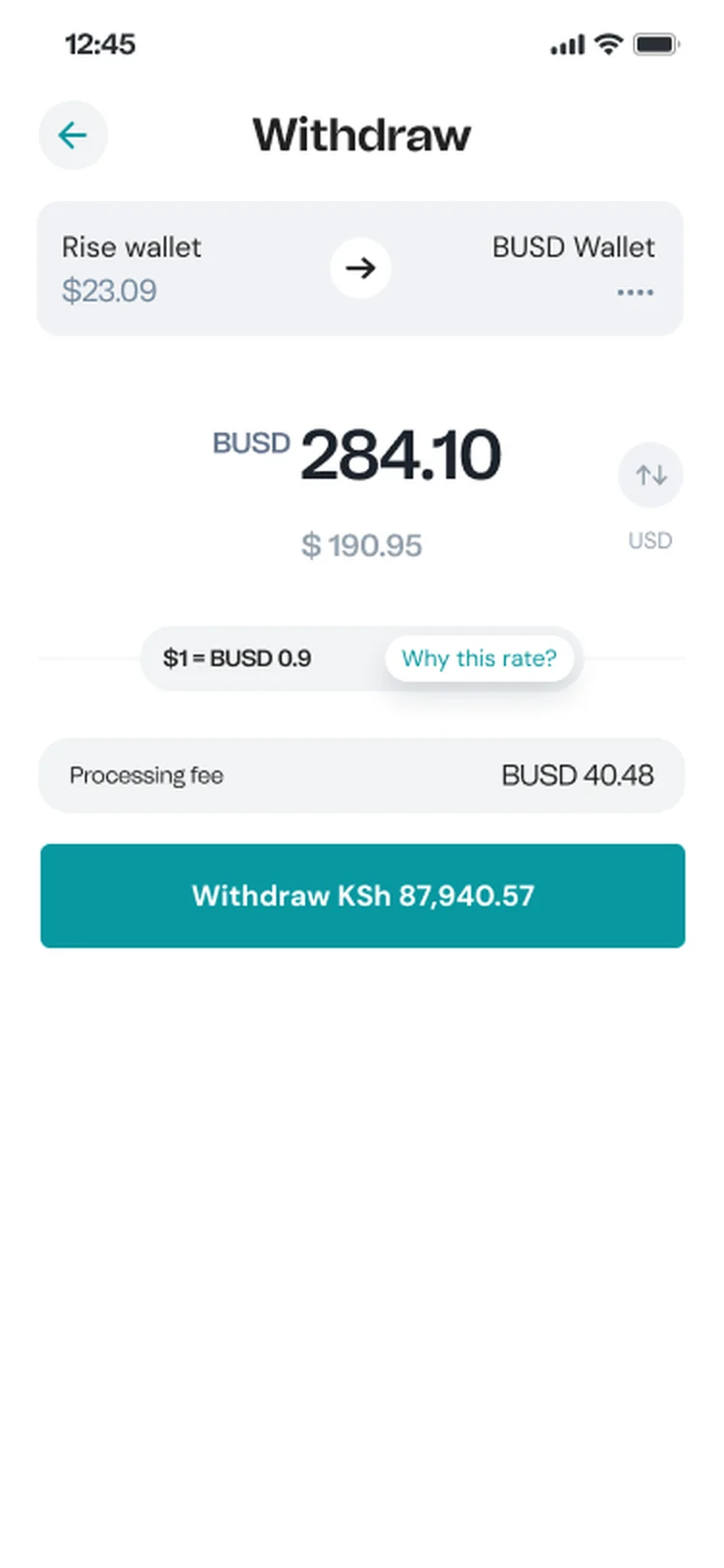 Withdraw screen